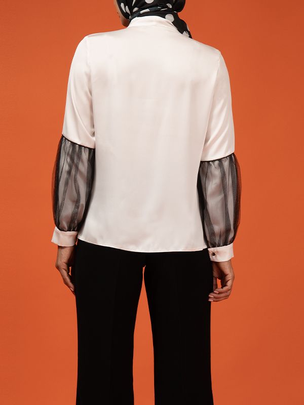 شومیز زنانه آستین بلند ساتن مجلسی یقه کرواتی 30101