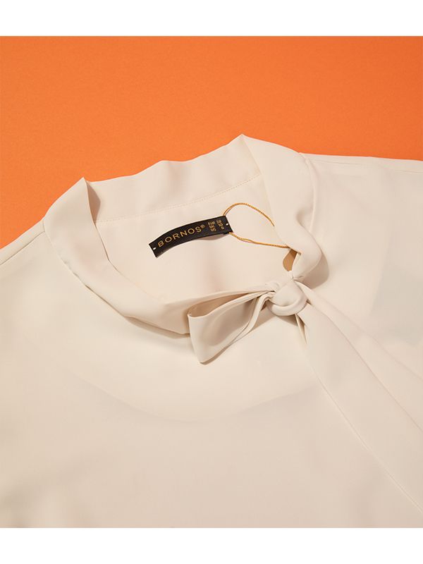 بلوز زنانه آستین بلند یقه کرواتی مچ کشی کرپ 40105