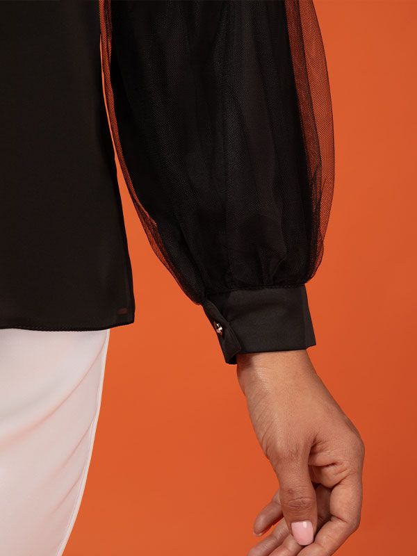 شومیز زنانه آستین بلند ساتن مجلسی یقه کرواتی 30101