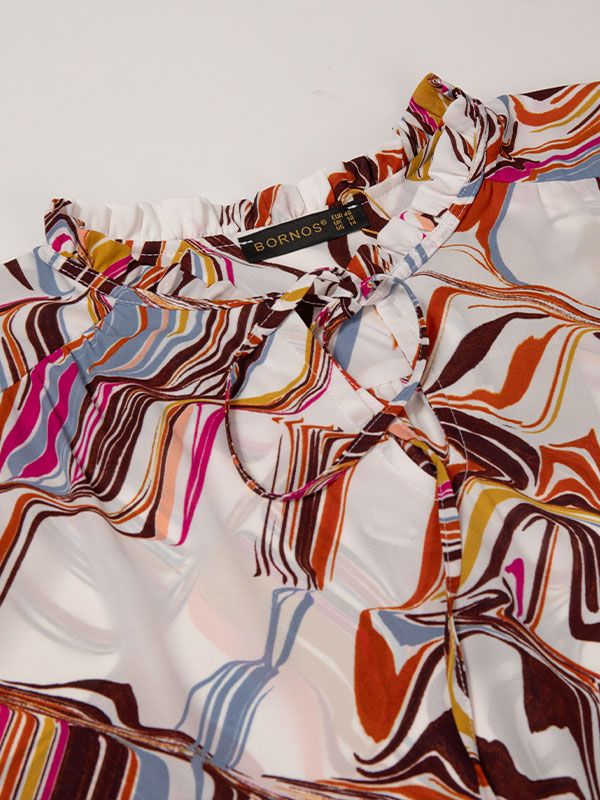 بلوز زنانه سایز بزرگ کرپ ژورژت یقه ایستاده چین داره 40111