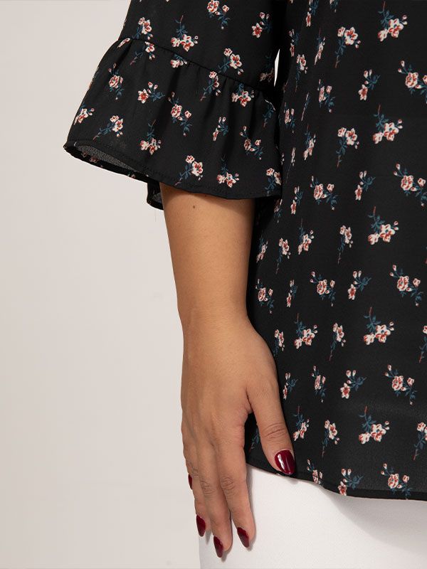 بلوز زنانه سایز بزرگ آستین سه ربع کرپ 40108