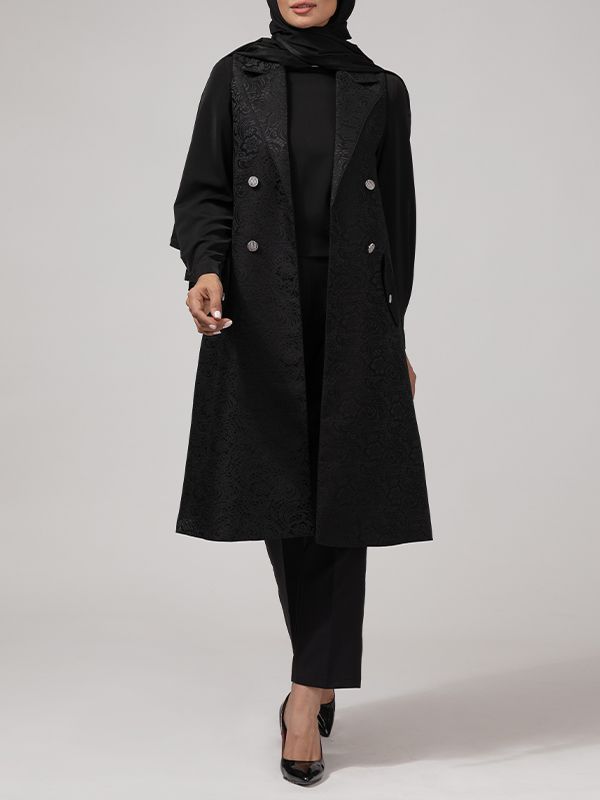 وست بلند زنانه ژاکارد مجلسی جیب نما یقه انگلیسی 70104