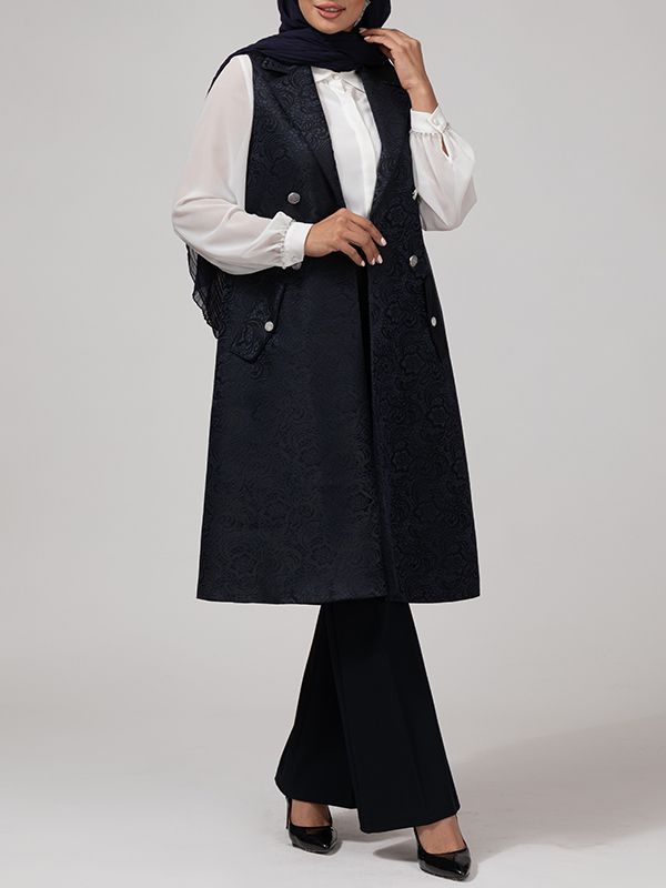 وست بلند زنانه ژاکارد مجلسی جیب نما یقه انگلیسی 70104