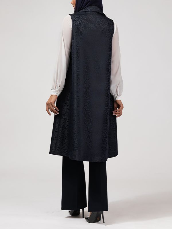 وست بلند زنانه ژاکارد مجلسی جیب نما یقه انگلیسی 70104