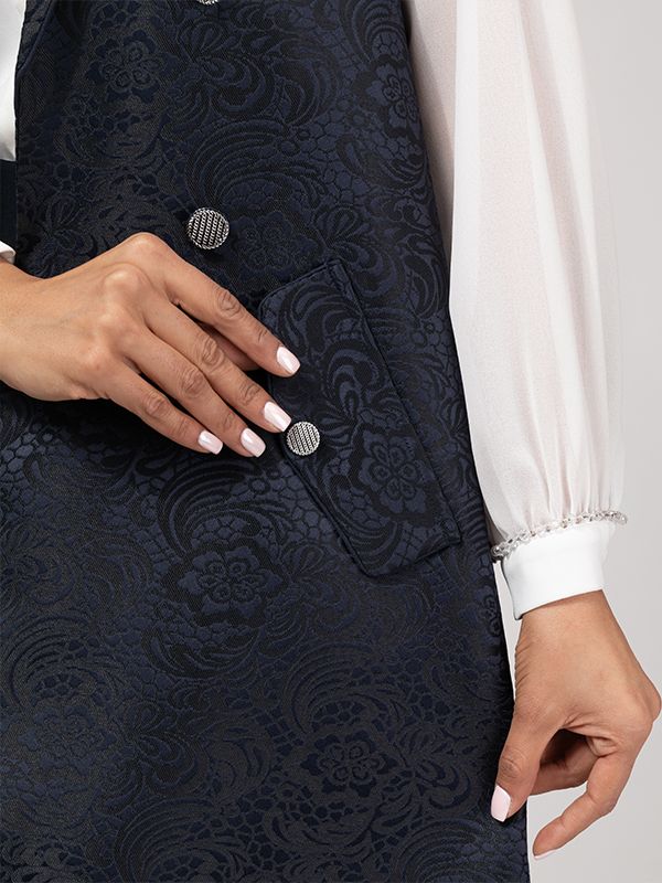 وست بلند زنانه ژاکارد مجلسی جیب نما یقه انگلیسی 70104