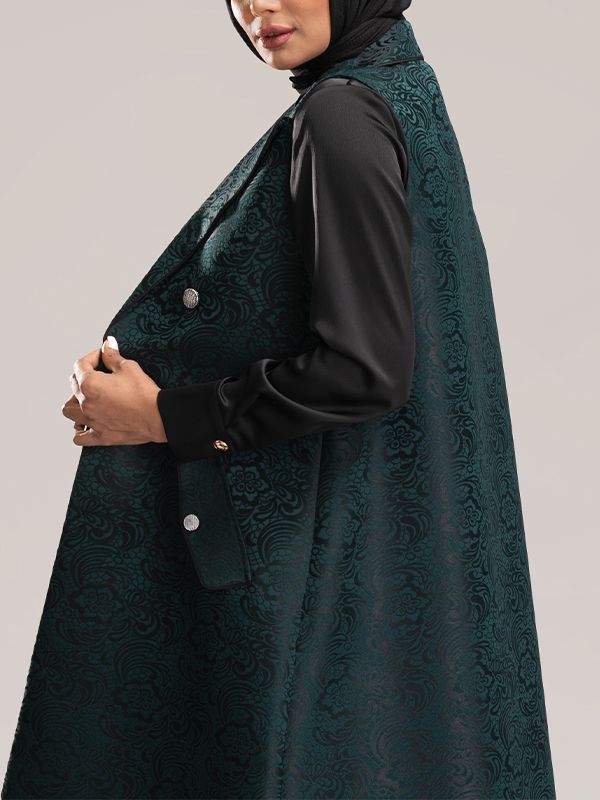 وست بلند زنانه ژاکارد مجلسی جیب نما یقه انگلیسی 70104