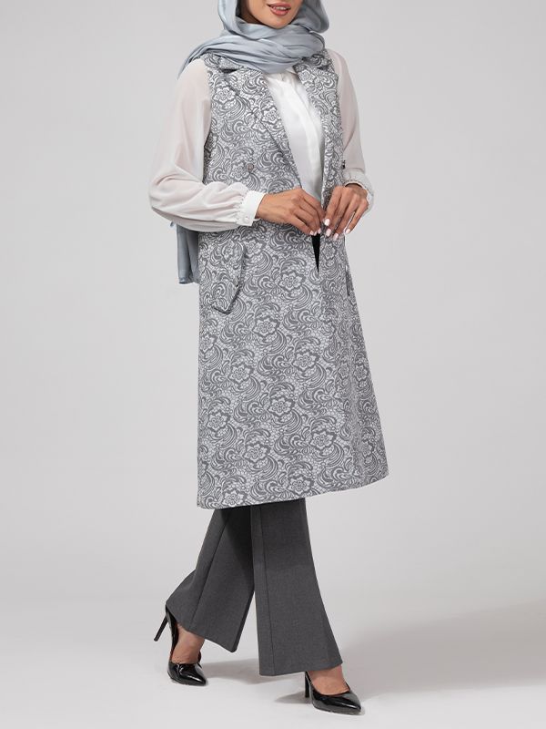 وست بلند زنانه ژاکارد مجلسی جیب نما یقه انگلیسی 70104