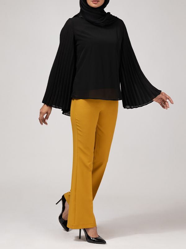 بلوز زنانه کرپ حریر آستین کلوش پلیسه 40103