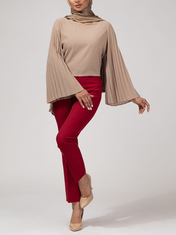 بلوز زنانه کرپ حریر آستین کلوش پلیسه 40103