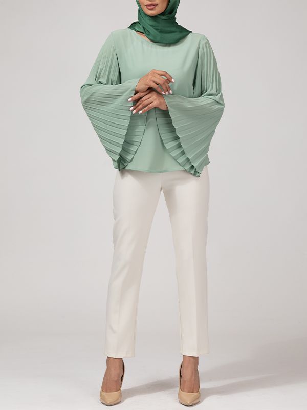 بلوز زنانه کرپ حریر آستین کلوش پلیسه 40103