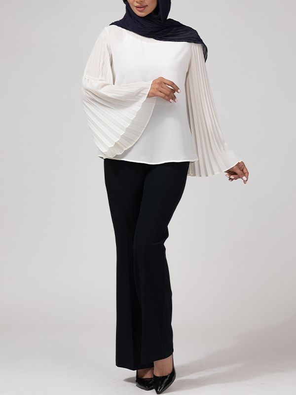 بلوز زنانه کرپ حریر آستین کلوش پلیسه 40103