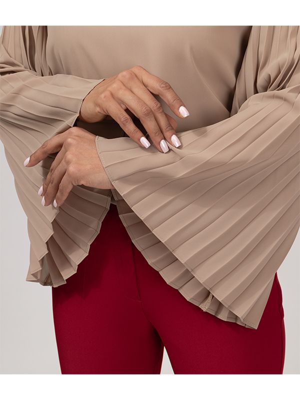 بلوز زنانه کرپ حریر آستین کلوش پلیسه 40103