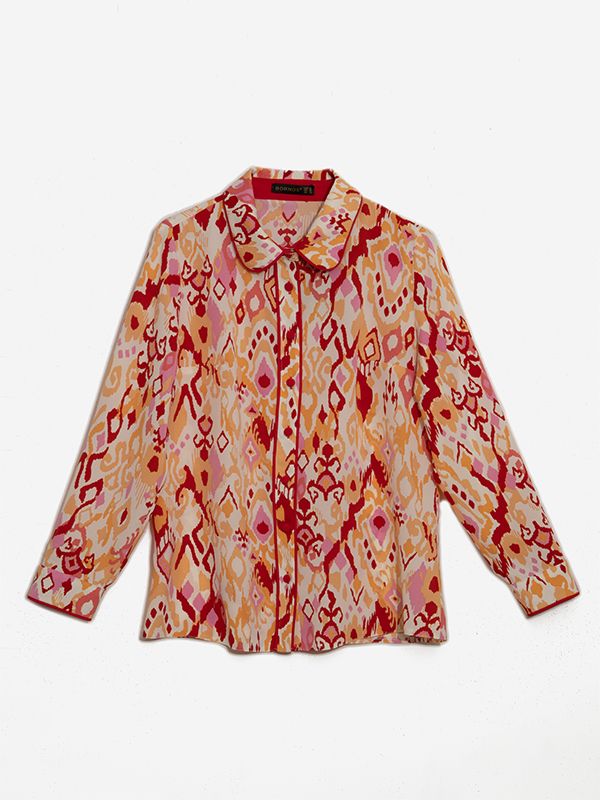 شومیز زنانه  طرح دار کرپ الیزه یقه مردانه 30102