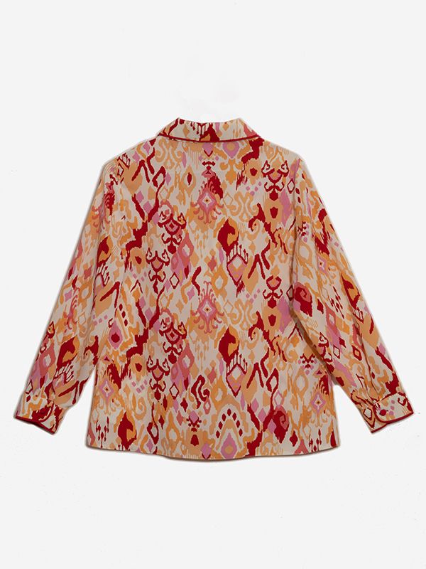 شومیز زنانه  طرح دار کرپ الیزه یقه مردانه 30102