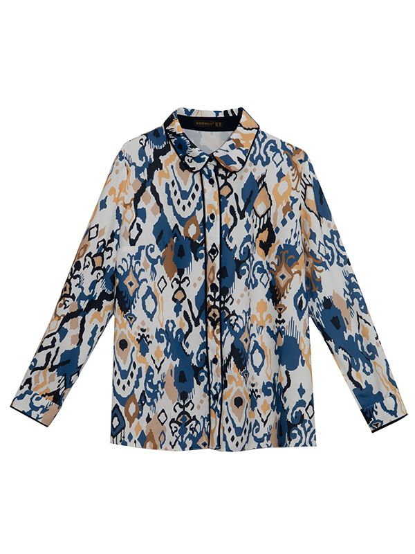 شومیز زنانه  طرح دار کرپ الیزه یقه مردانه 30102