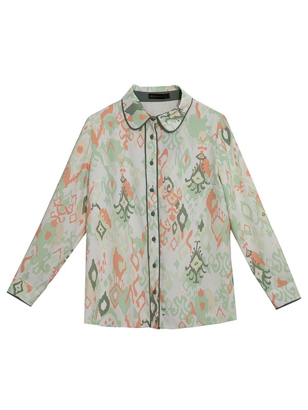 شومیز زنانه  طرح دار کرپ الیزه یقه مردانه 30102