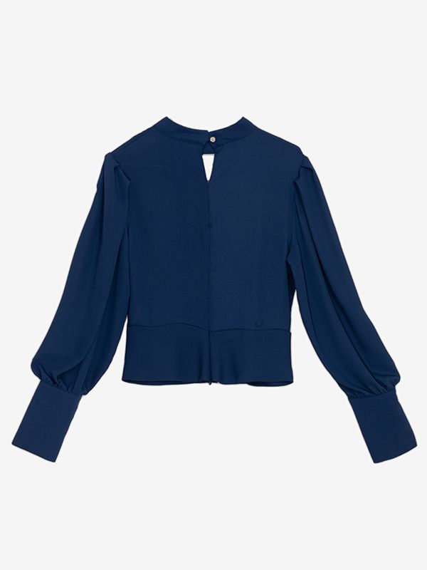 بلوز  مجلسی زنانه کرپ حریر یقه چپ راستی آستین پفی 40106