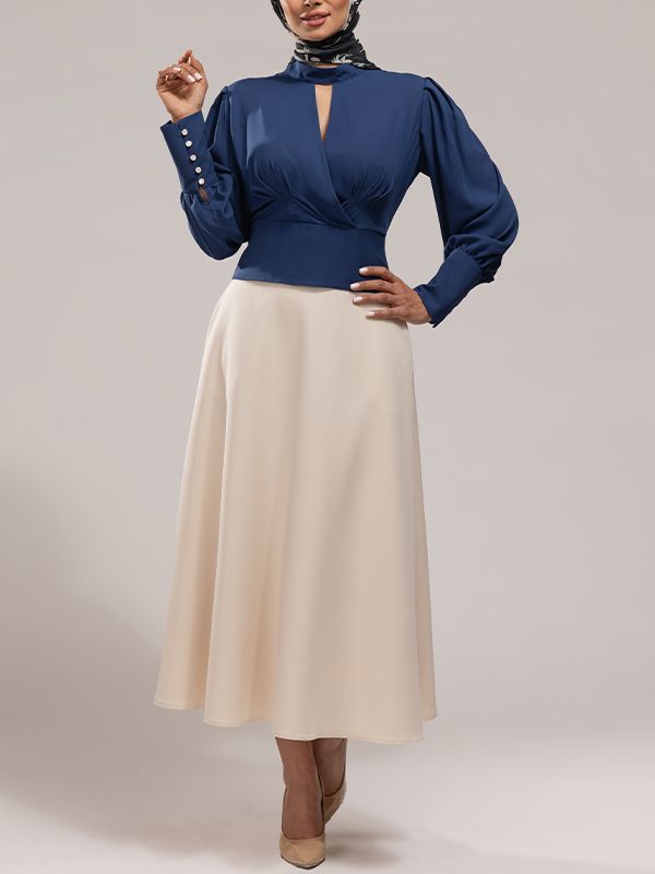 بلوز  مجلسی زنانه کرپ حریر یقه چپ راستی آستین پفی 40106