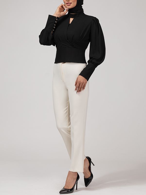 بلوز  مجلسی زنانه کرپ حریر یقه چپ راستی آستین پفی 40106