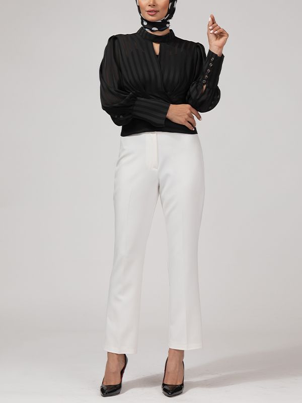 بلوز  مجلسی زنانه کرپ حریر یقه چپ راستی آستین پفی 40106