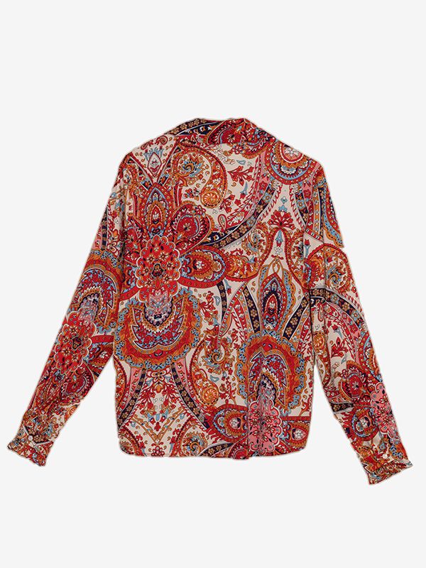 شومیز زنانه ساتن طرح دار یقه هفت آستین بلند 30109