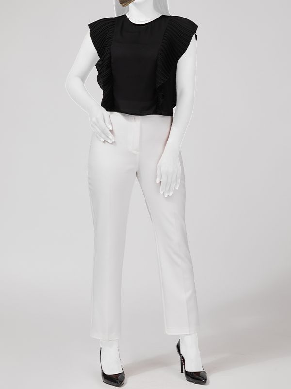 بلوز زنانه مجلسی یقه گرد کرپ حریر پلیسه ای چکاوک