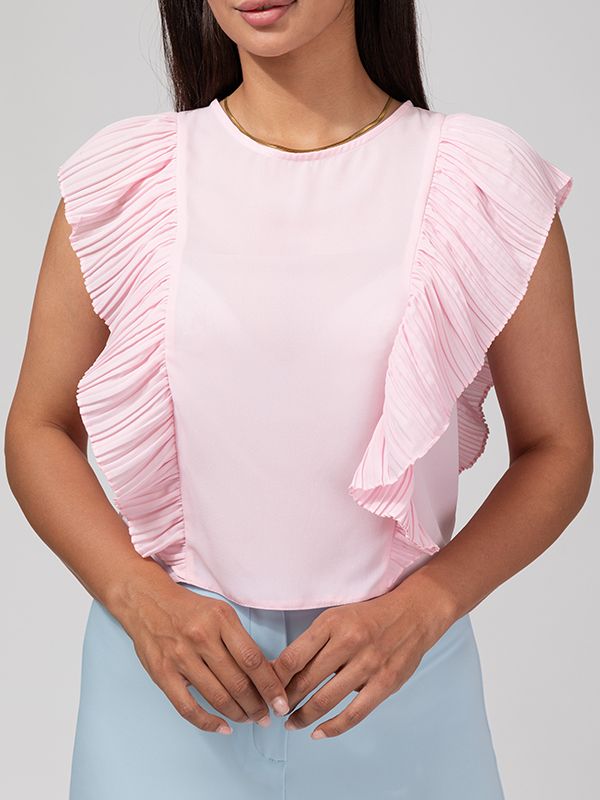 بلوز زنانه مجلسی یقه گرد کرپ حریر پلیسه ای چکاوک