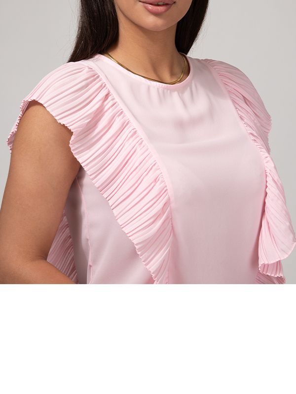 بلوز زنانه مجلسی یقه گرد کرپ حریر پلیسه ای چکاوک