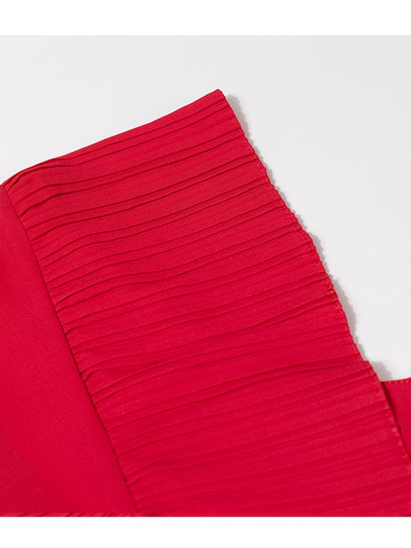 بلوز زنانه مجلسی یقه گرد کرپ حریر پلیسه ای چکاوک