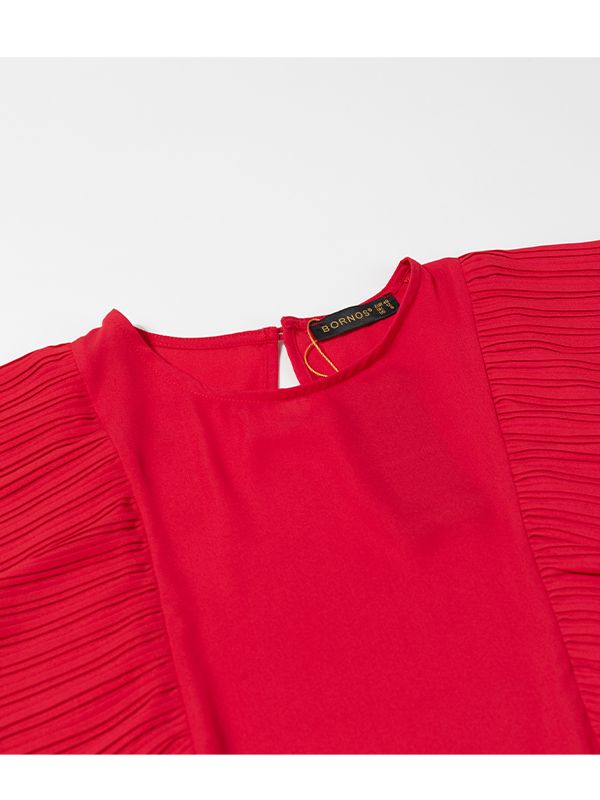 بلوز زنانه مجلسی یقه گرد کرپ حریر پلیسه ای چکاوک