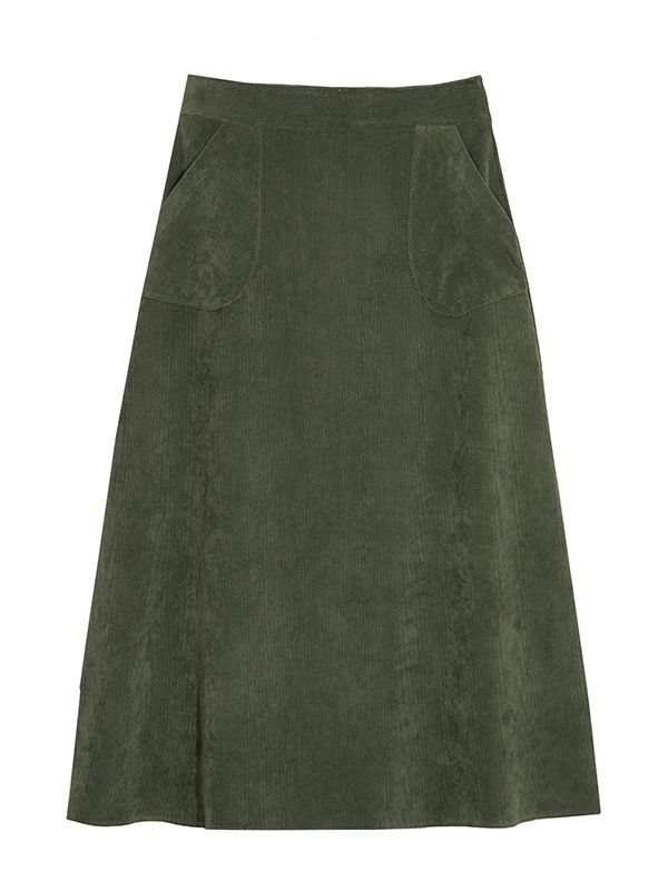 دامن زنانه مخمل کله قندی میدی جیب دار 20108