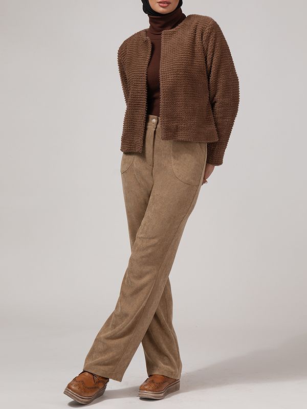 شلوار زنانه مخمل راسته جیب دار 10112