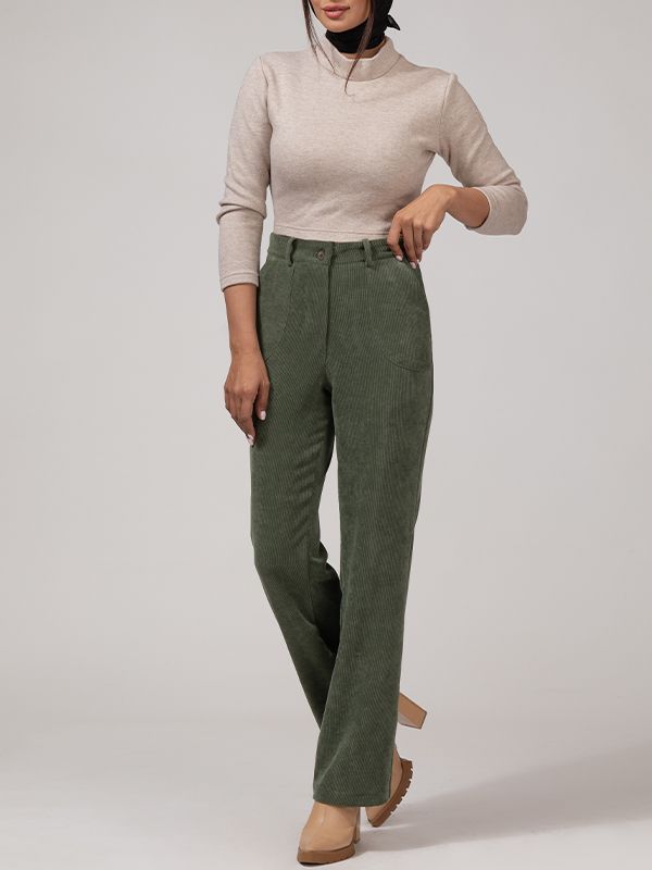 شلوار زنانه مخمل راسته جیب دار 10112