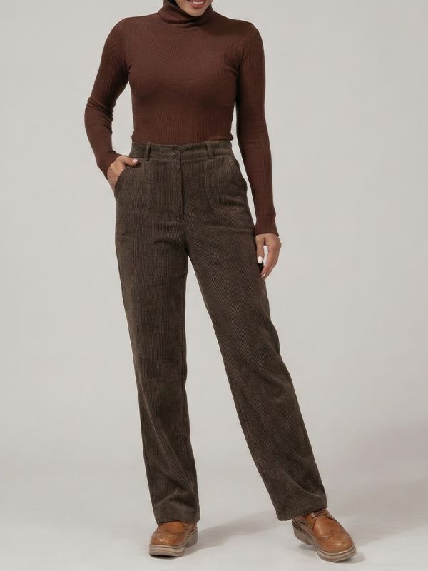 شلوار زنانه مخمل راسته جیب دار 10112