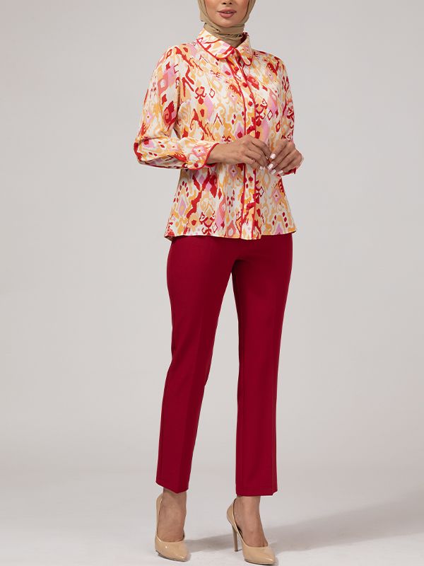 شومیز زنانه  طرح دار کرپ الیزه یقه مردانه 30102