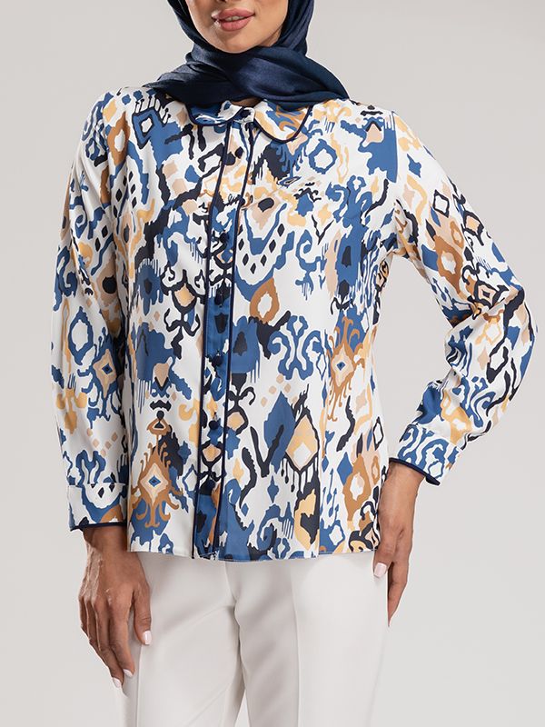 شومیز زنانه  طرح دار کرپ الیزه یقه مردانه 30102