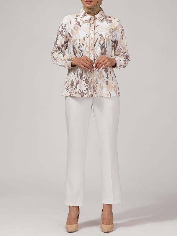 شومیز زنانه  طرح دار کرپ الیزه یقه مردانه 30102