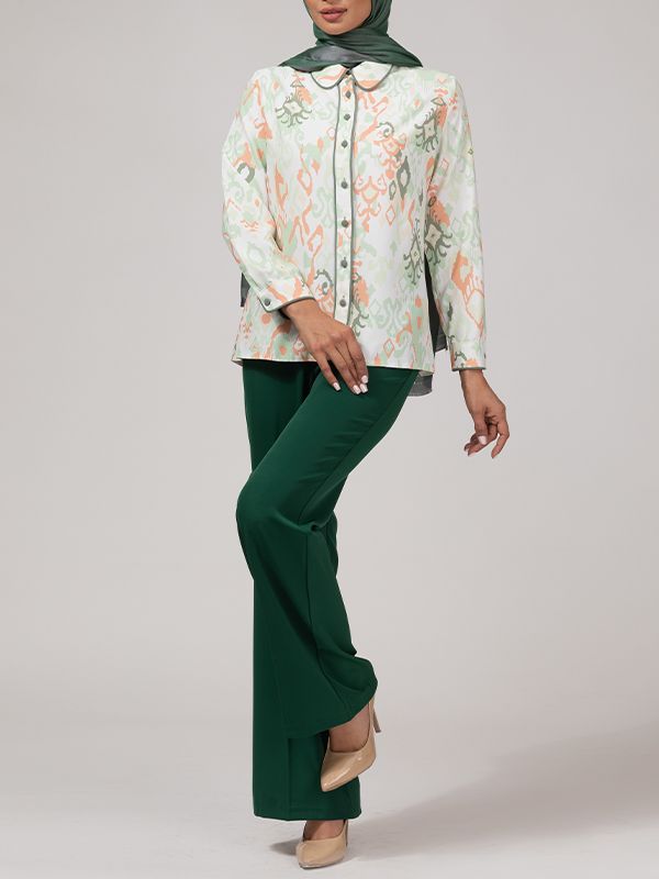 شومیز زنانه  طرح دار کرپ الیزه یقه مردانه 30102