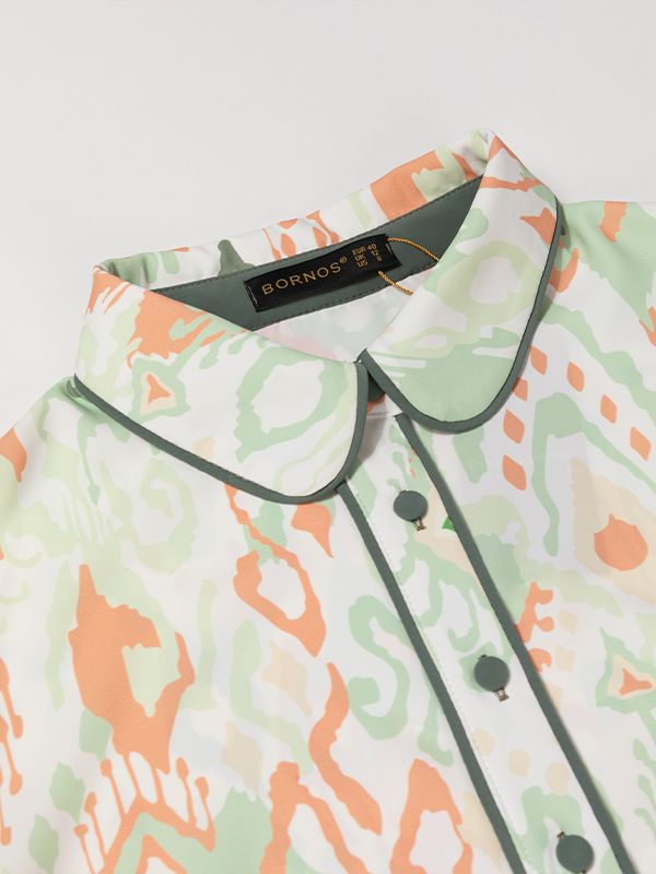 شومیز زنانه  طرح دار کرپ الیزه یقه مردانه 30102