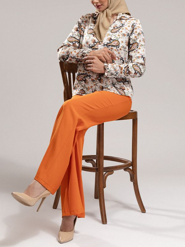 شومیز زنانه ساتن طرح دار یقه هفت آستین بلند 30109