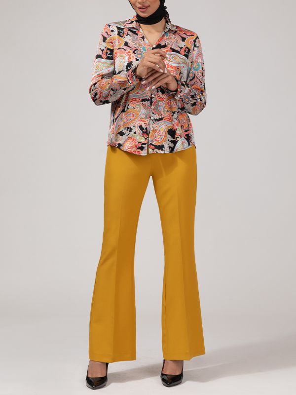 شومیز زنانه ساتن طرح دار یقه هفت آستین بلند 30109