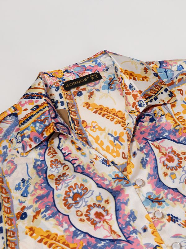 شومیز زنانه ساتن طرح دار یقه هفت آستین بلند 30109