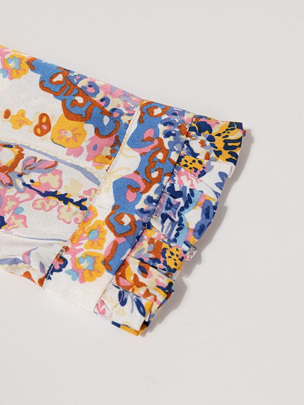 شومیز زنانه ساتن طرح دار یقه هفت آستین بلند 30109