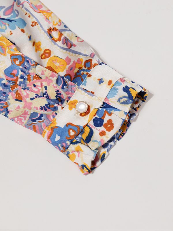 شومیز زنانه ساتن طرح دار یقه هفت آستین بلند 30109