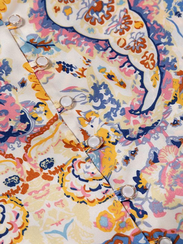 شومیز زنانه ساتن طرح دار یقه هفت آستین بلند 30109