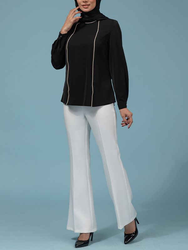 شلوار زنانه کرپ دمپا گشاد کلاسیک دارای کمربند 10104