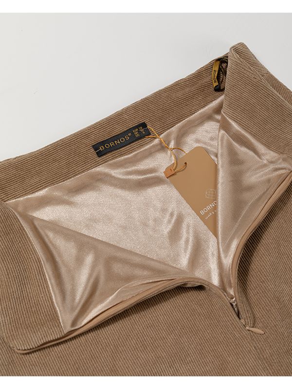 دامن زنانه مخمل کله قندی میدی جیب دار 20108