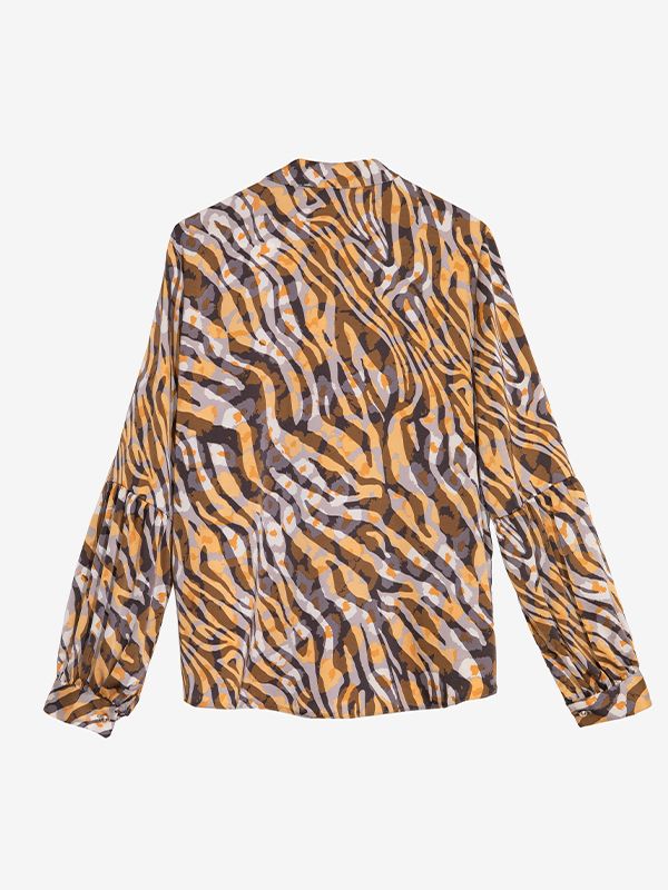 شومیز زنانه ساتن طرحدار مجلسی یقه گره ای 30108