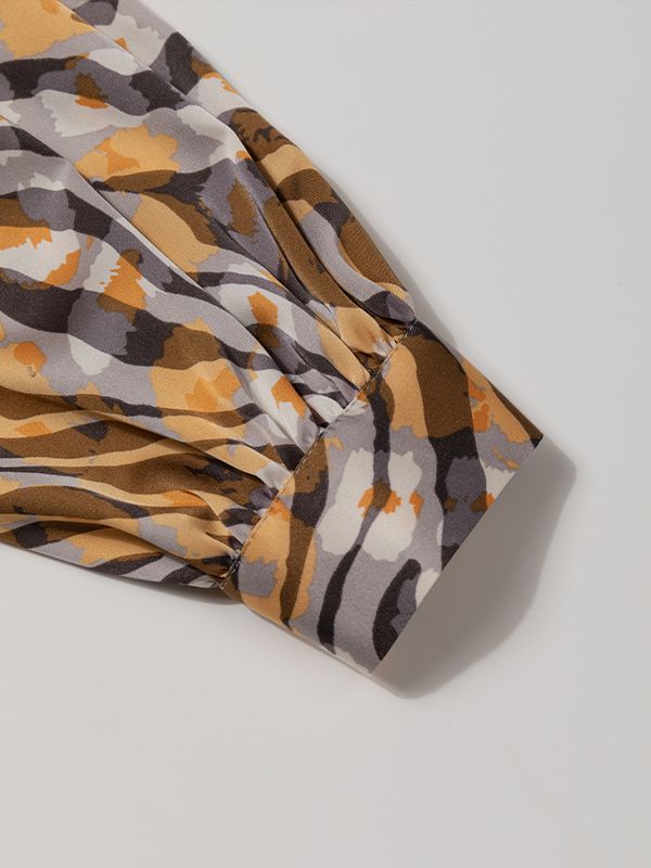 شومیز زنانه ساتن طرحدار مجلسی یقه گره ای 30108