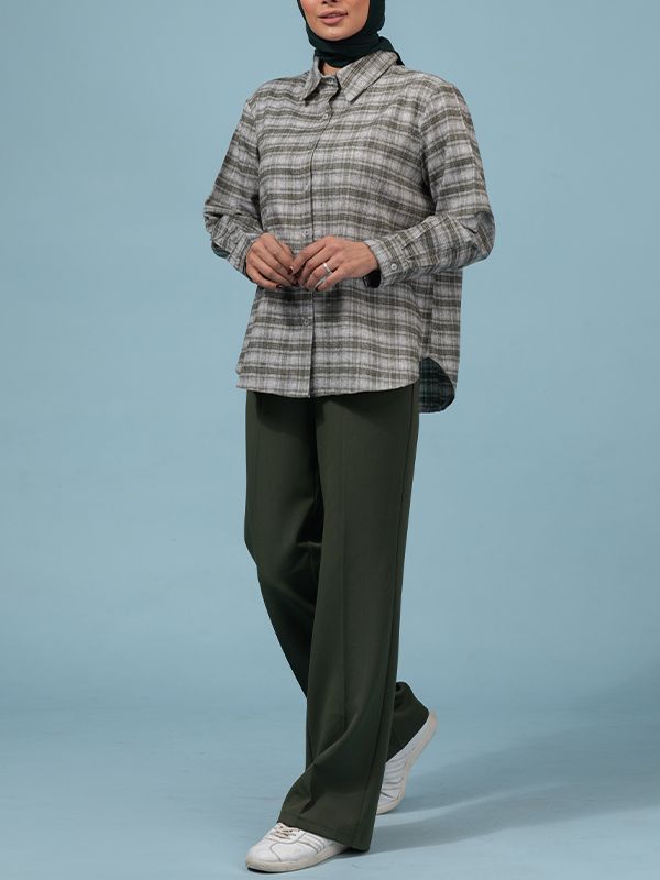 تونیک زنانه پشمی چهارخونه یقه مردانه 50113